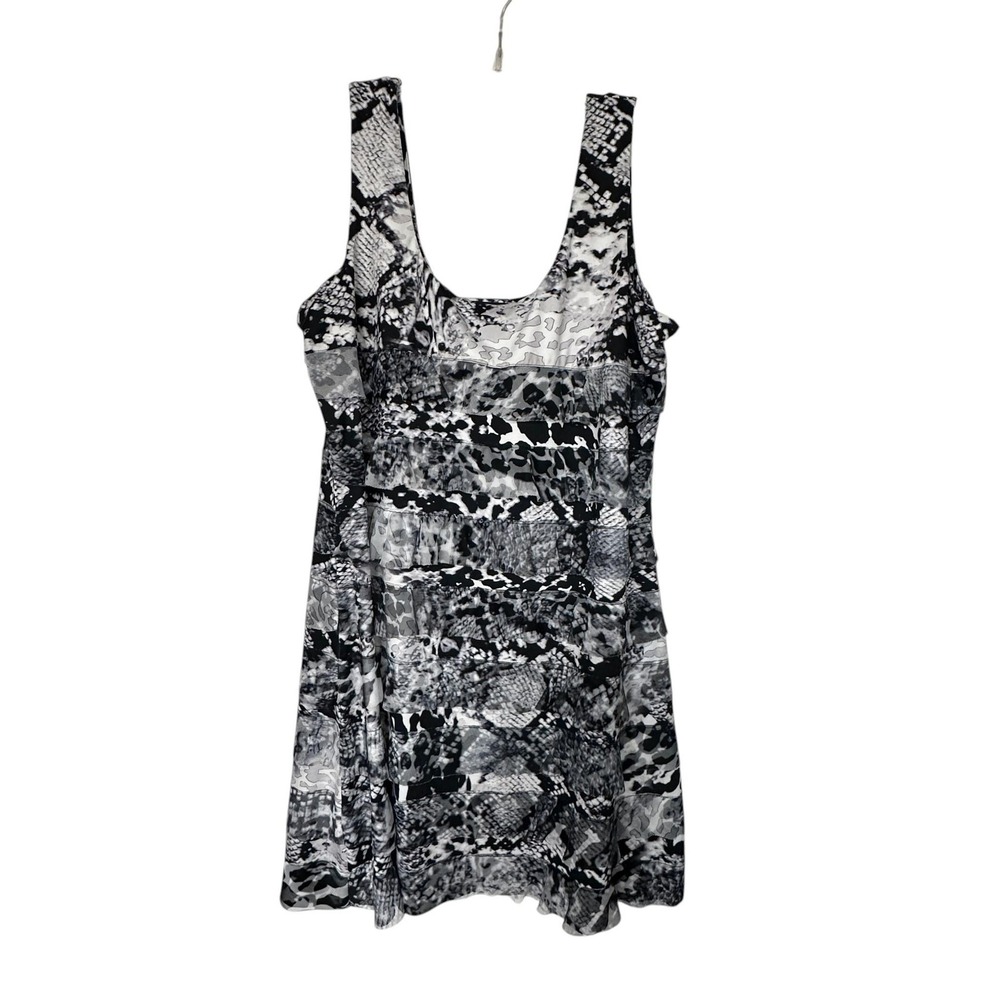 Tango Mango Dress Womens Large Black White Abstract Mesh Layered Ruffle Y2K